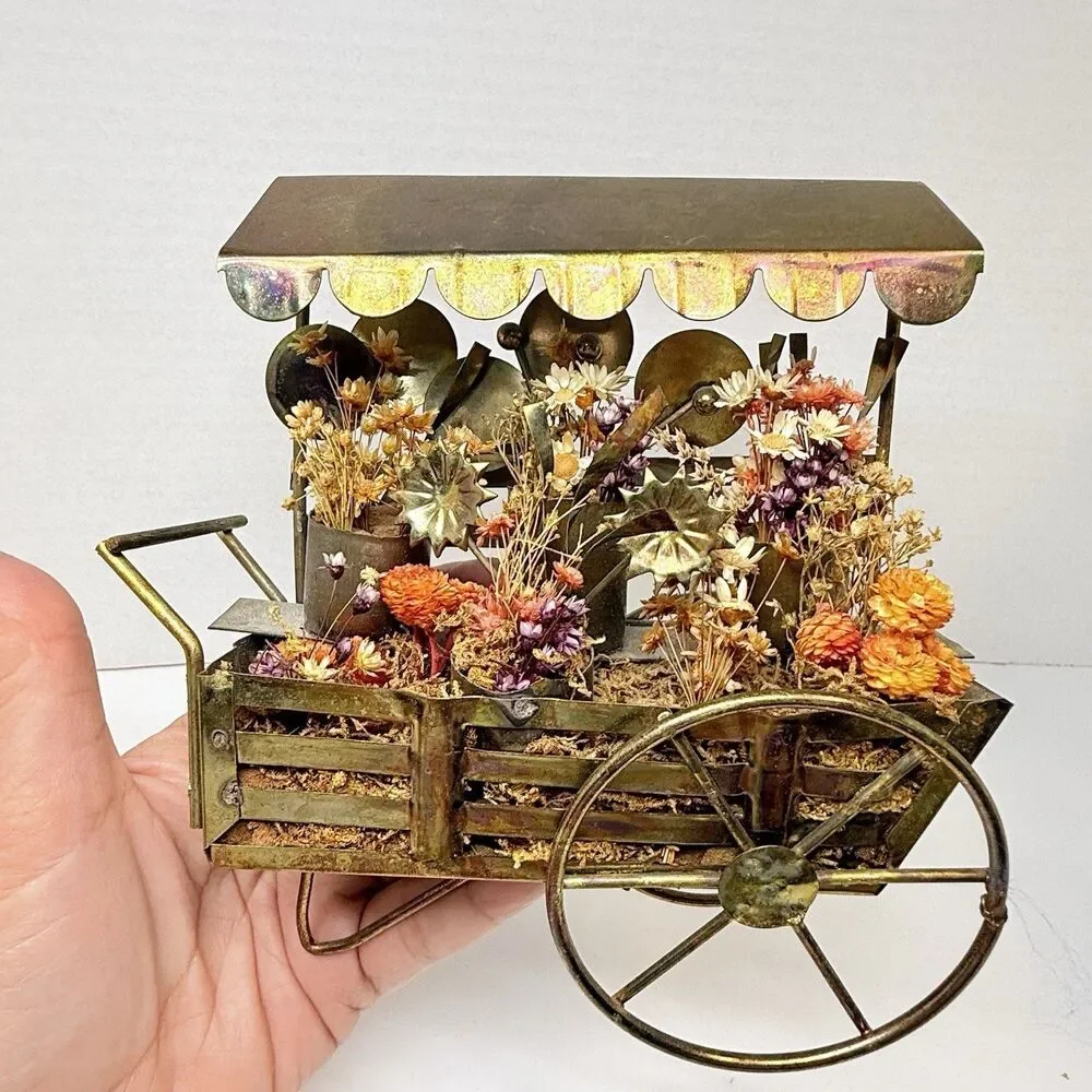 Vintage Metal Tin Dried Flower Cart 3D Decor